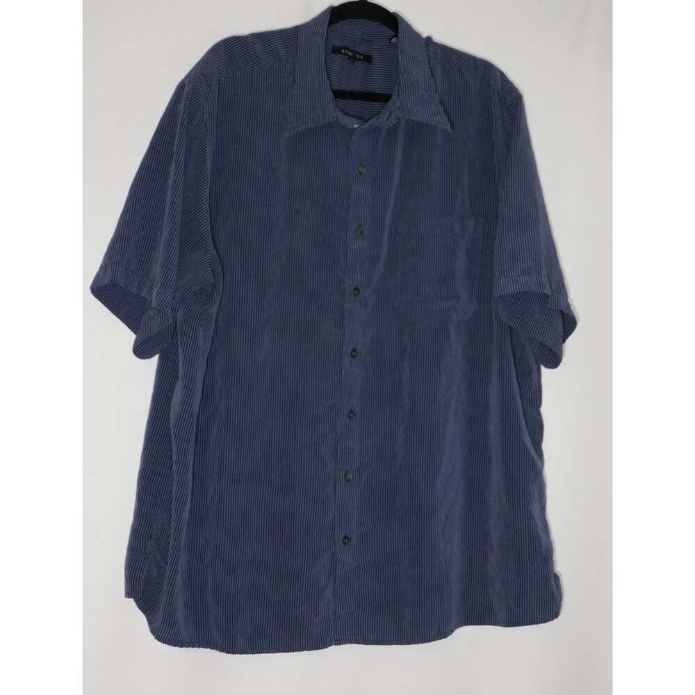 Synrgy Men's Blue Casual Short Sleeve Button Down Striped Shirt Size 2XL